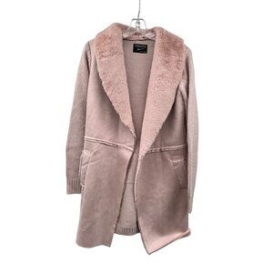 Twelfth Love Faux Suede Knit Cardigan Jacket Fleece Trim Pink Size Small Pockets